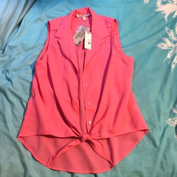 Pink Sleeveless Button Shirt Junior’s Small - Picture 2 of 8